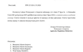 Pismo Powiatowego Lekarza Weterynarii w Grajewie