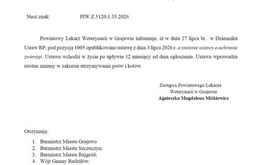 Pismo Powiatowego Lekarza Weterynarii w Grajewie