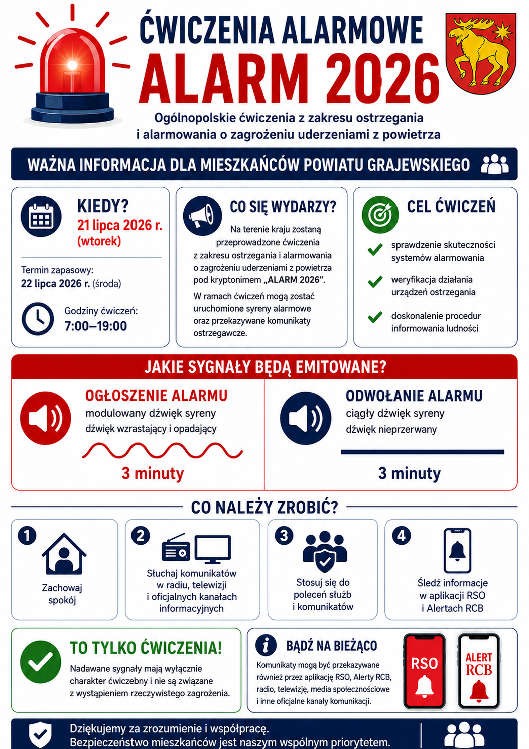Ćwiczenia alarmowe ulotka