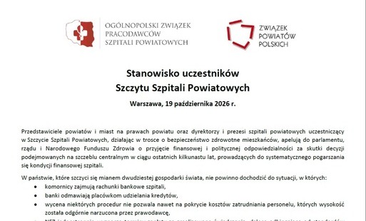 Fragment stanowiska uczestników Szczytu Szpitali Powiatowych